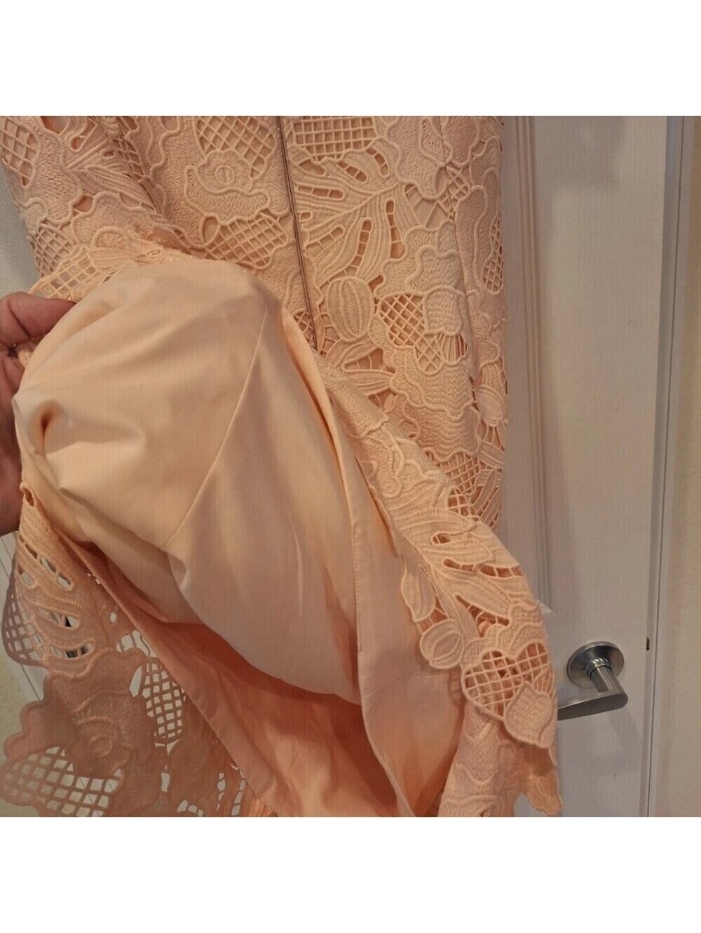 LELA ROSE~LEAF GUIPURE LACE RUFFLE SKIRT DRESS~MIDI~BLUSH~SZ 12~EUC - Picture 9 of 9